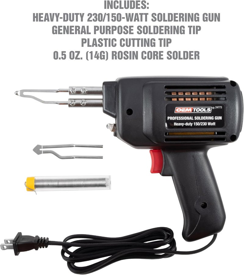 OEMTOOLS 24773 Professional Soldering Gun Kit with Case, Includes 2 Soldering Gun Tips and Rosin Core Solder, Automotive and Electronic Soldering Kit - Image 4